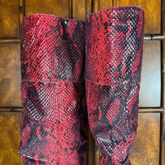 Jessica Simpson Loury Wicked Red Nuevo Stretch Python Textured Faux Leather Boot - Picture 10 of 15
